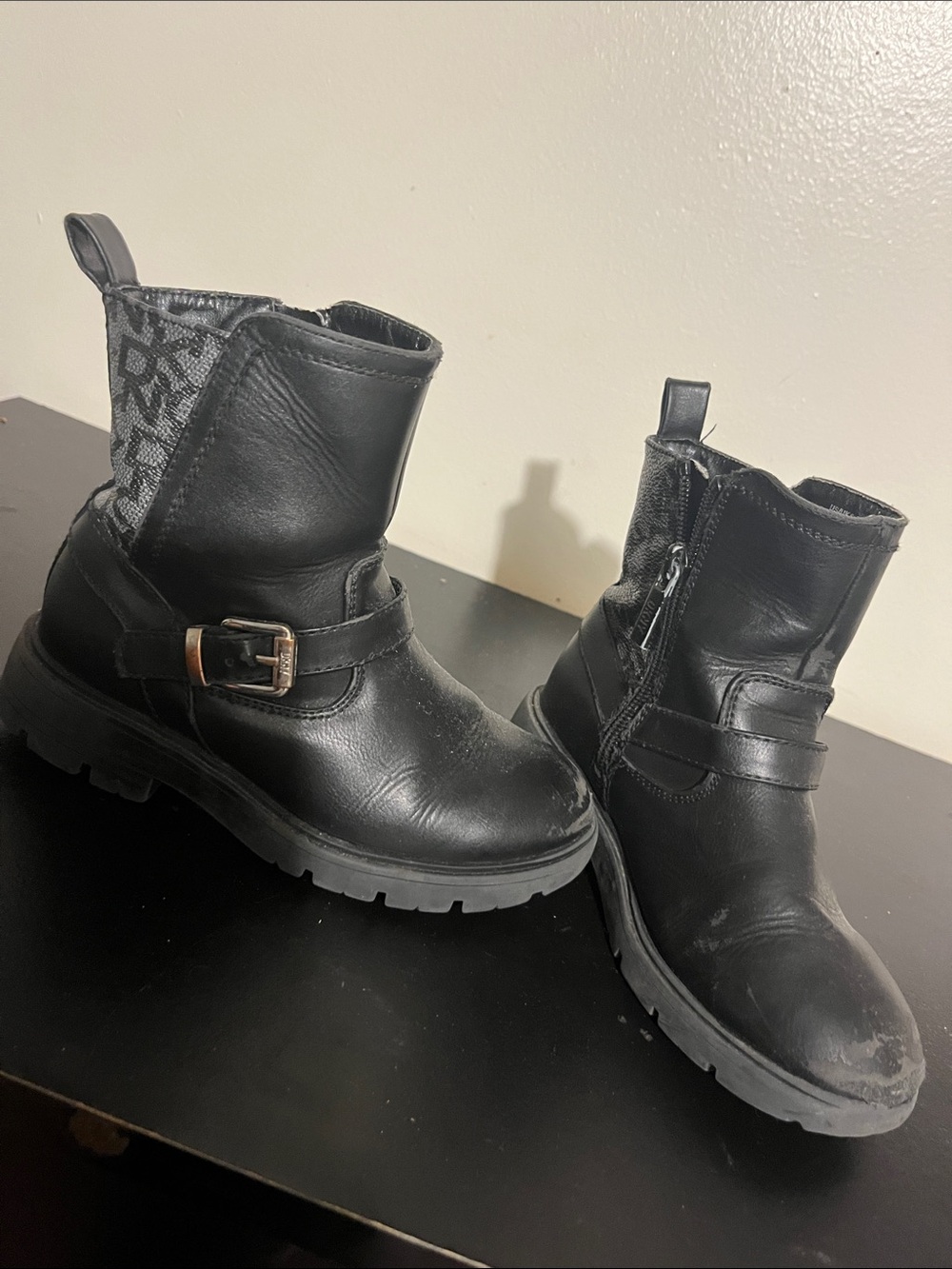 Kids Black Ankle Boots with Buckle Strap